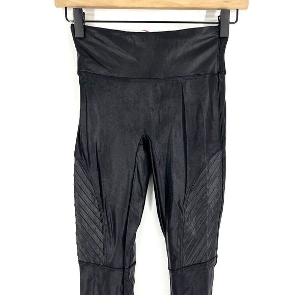 Spanx Moto Leggings Size XS Womens Black Faux Leather Pull On Stretch Biker - Picture 2 of 7